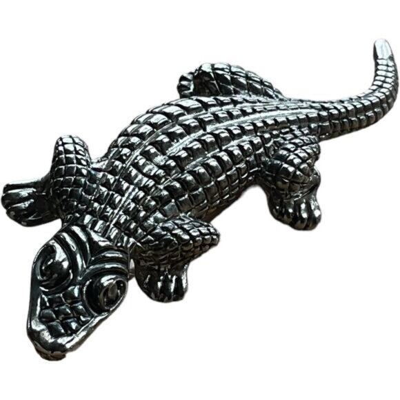 Silver Tone Crocodile Animal Brooch Pin - Picture 1 of 6